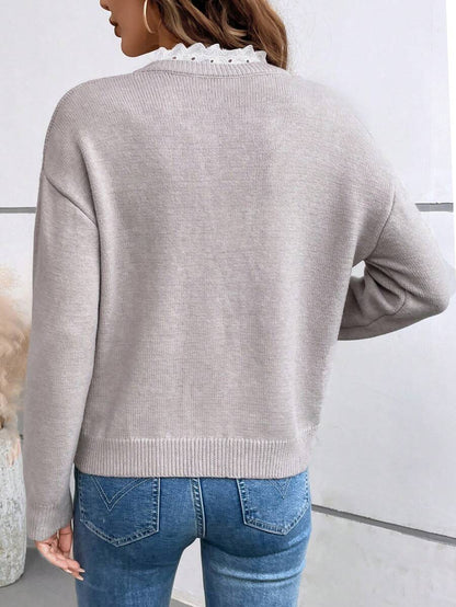 Maglione a Maglia con Scollo a V Dentellato - PREZZO OUTLET