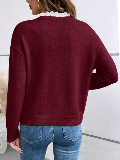 Maglione a Maglia con Scollo a V Dentellato - PREZZO OUTLET