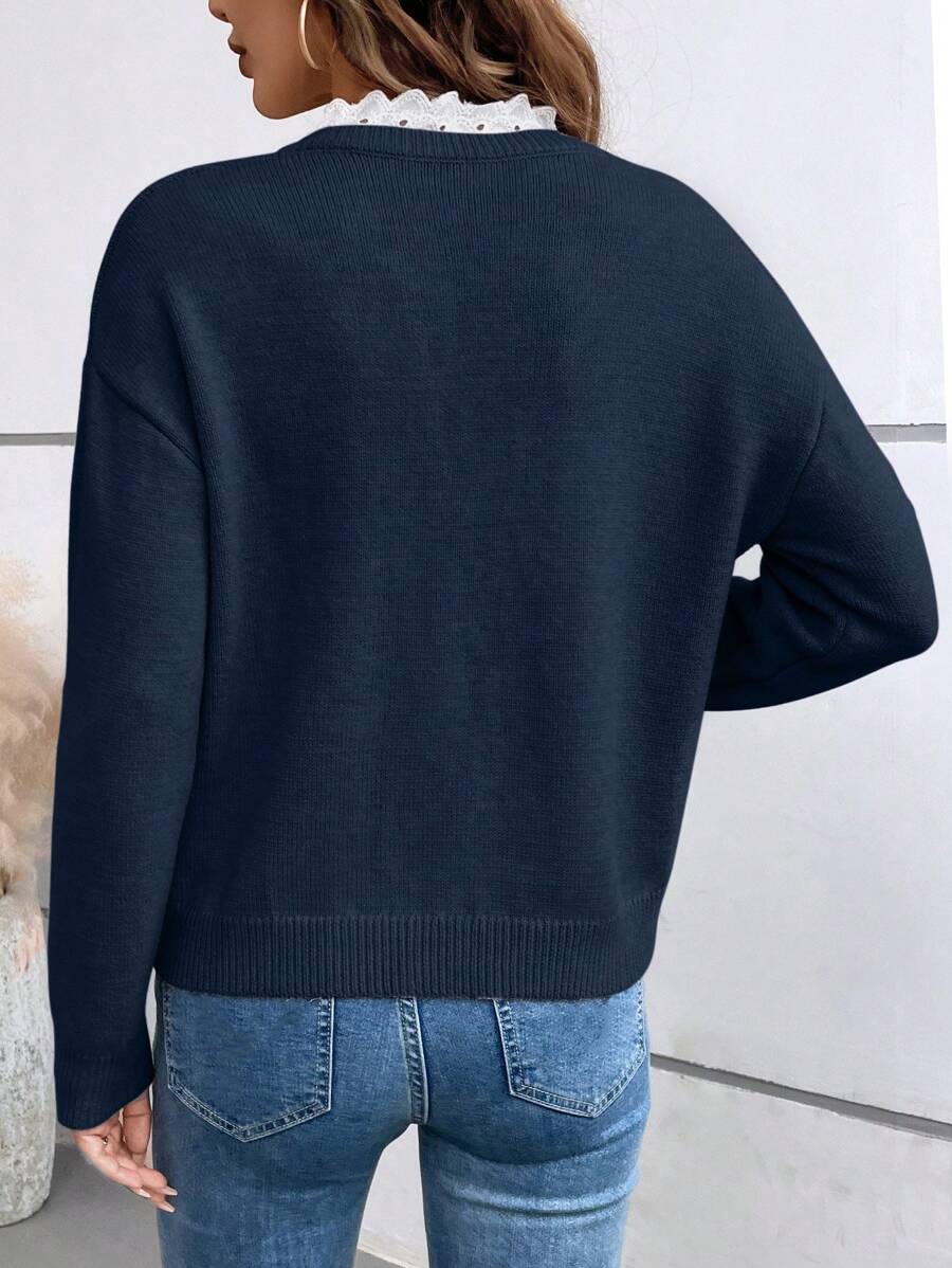 Maglione a Maglia con Scollo a V Dentellato - PREZZO OUTLET