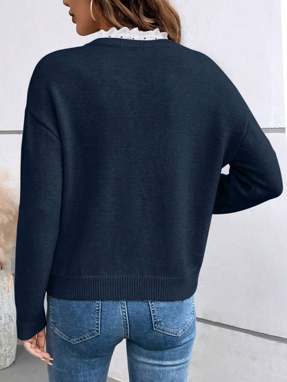 Maglione a Maglia con Scollo a V Dentellato - PREZZO OUTLET