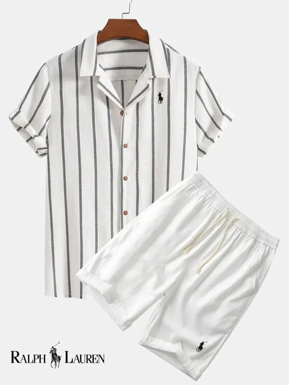 Conjunto de Camisa Cubana a Rayas y Shorts para Hombre