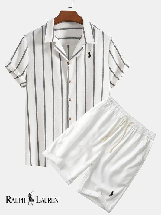 Conjunto de Camisa Cubana a Rayas y Shorts para Hombre