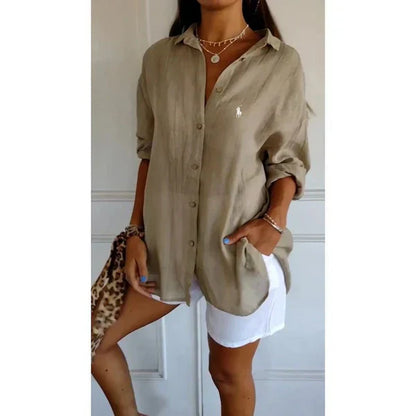 Camisa clásica de mujer RL con cuello suave y botones