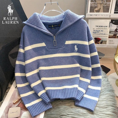 RL™ Maglione a righe con chiusura lampo da donna