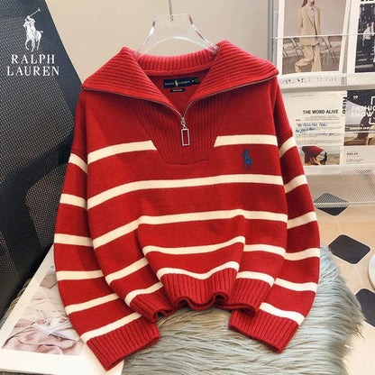 RL™ Maglione a righe con chiusura lampo da donna