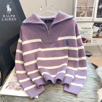 RL™ Maglione a righe con chiusura lampo da donna
