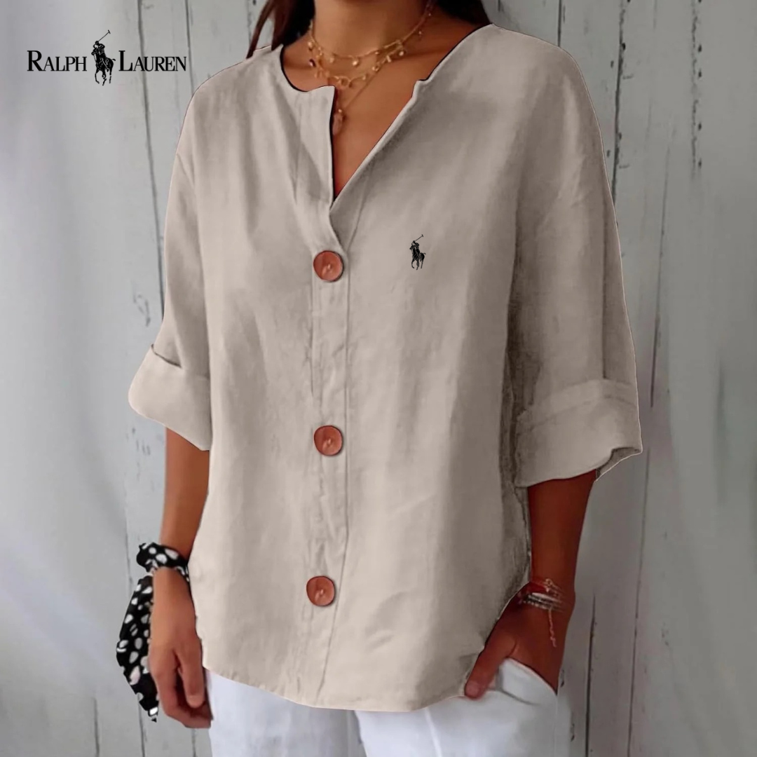 RL™ - Camicetta in lino con bottoni in stile