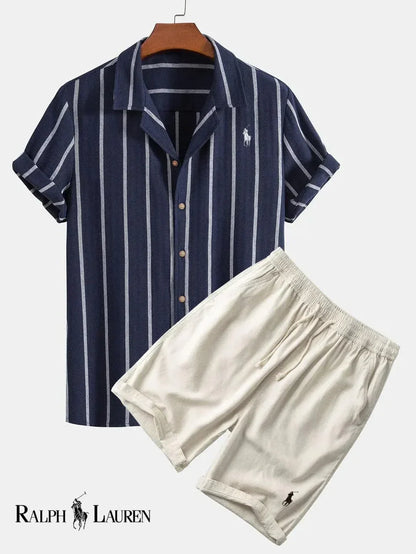 Conjunto de Camisa Cubana a Rayas y Shorts para Hombre
