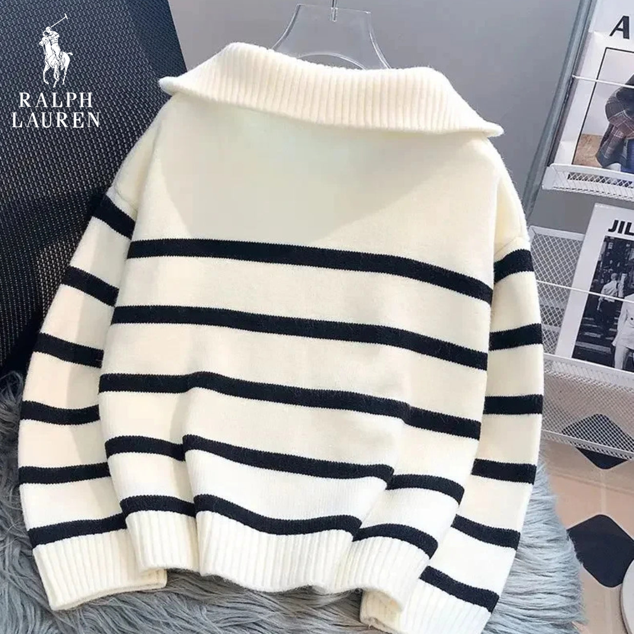 RL™ Maglione a righe con chiusura lampo da donna