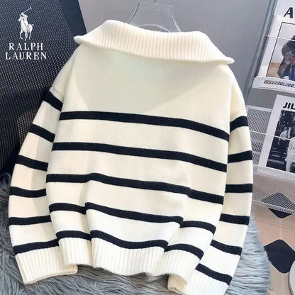 RL™ Maglione a righe con chiusura lampo da donna