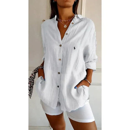 Camisa clásica de mujer RL con cuello suave y botones
