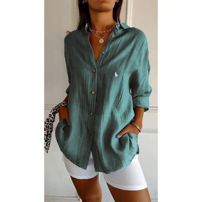 Camisa clásica de mujer RL con cuello suave y botones