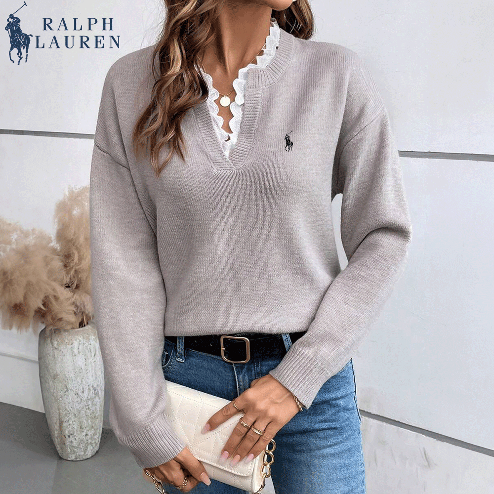 Maglione a Maglia con Scollo a V Dentellato - PREZZO OUTLET