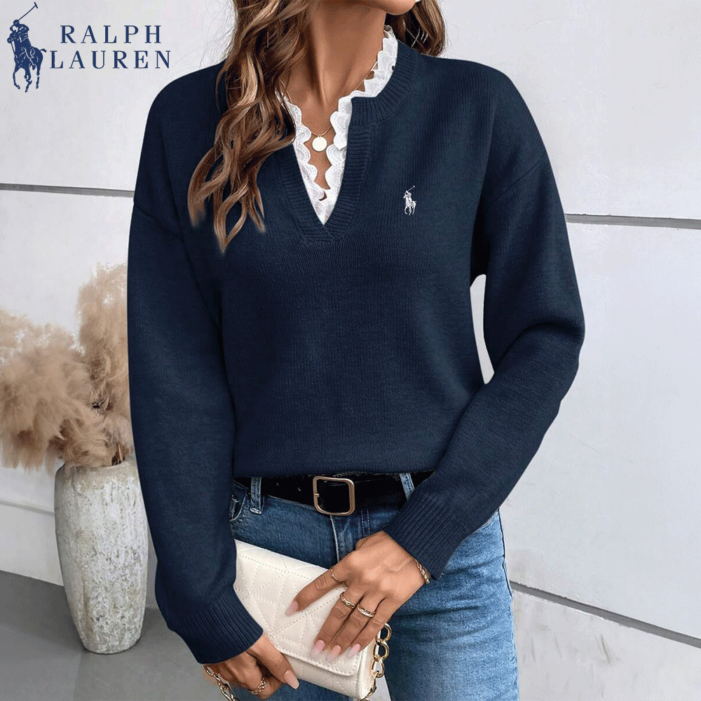 Maglione a Maglia con Scollo a V Dentellato - PREZZO OUTLET